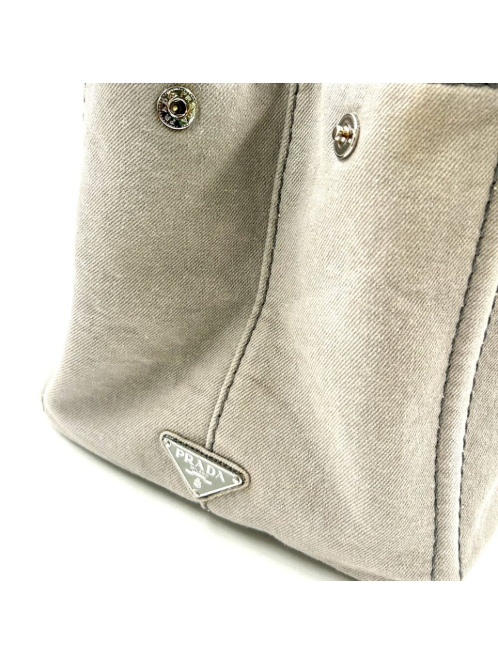 Prada Canapa Denim Canvas Light Gray Tote Silver - Picture 7 of 15